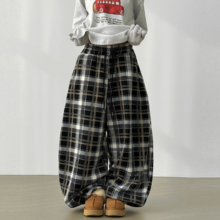 wide jogger 格子裤 check unisex fleece pants 韩代25 banding
