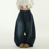 washed snap 韩代25 pants button balloon 牛仔裤 denim unisex