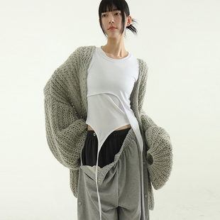 韩国代购24F/W HANDMADE mohair cardigan设计师宽松针织开衫毛衣