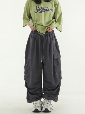 韩国代购23S/S paper pin tuck cargo banding pants 尼龙工装裤