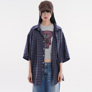 韩国代购Raucohouse Forest check over half shirt 短袖格子衬衫