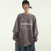 layered tee sleeve 国内现货 printed cotton unisex 假两层T