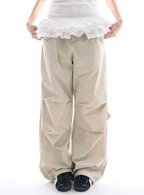 韩代Raucohouse Oasis loose parachute pants 松紧腰休闲长裤女