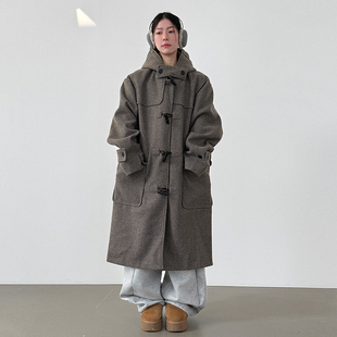 韩国代购26 oversize duffle hood long coat (unisex)毛呢大衣