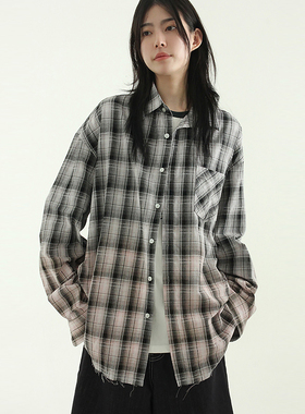 韩国代购25S/S cut off gradation check shirt (unisex)格子衬衫
