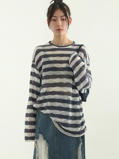 半透条纹针织衫 stripe 薄款 summer 夏季 韩代23S unisex knit