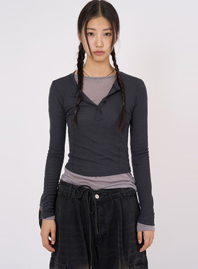 国内现货Raucohouse Placket slim crop long sleeve 修身长袖T恤