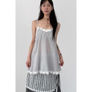 韩国代购26S/S back slit lace sleeveless top 蕾丝吊带背心女
