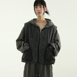 韩国代购24F/W check quilting vest 设计师款复古格子马甲上衣