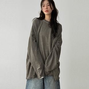 韩代25F/W damage washed cotton tee (unisex)破洞做旧长袖T恤