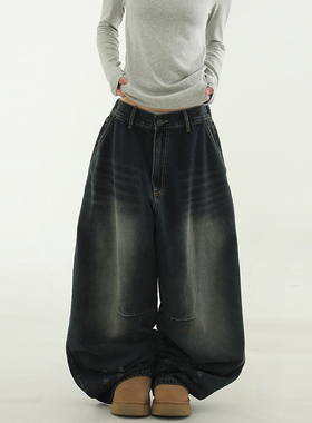 韩代24dark blue washed denim balloon banding pants(unisex)裤