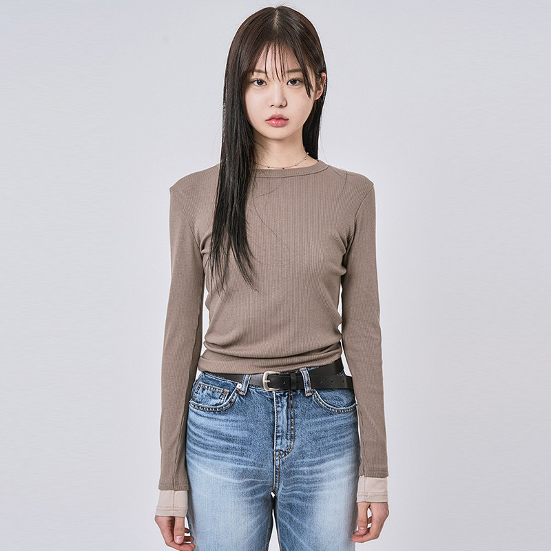 韩国代购Raucohouse Cozy ribbed layered long sleeve 长袖T恤