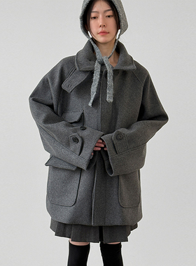 韩国代购26 oversize high neck half coat (unisex)毛呢大衣外套