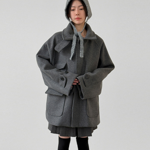 high neck half 韩国代购 unisex oversize coat 毛呢大衣外套