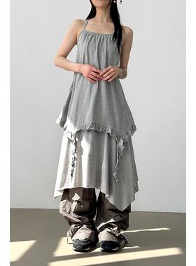 韩国代购26 frill cotton sleeveless mini ops 设计师吊带连衣裙