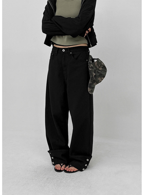 BLACKUP韩代 Ponhi Button Wide Cotton Pants 复古休闲长裤百搭