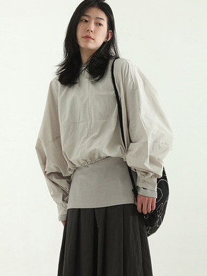 韩国现货！ soft cotton raglan puff blouse 廓形短款圆领衬衫