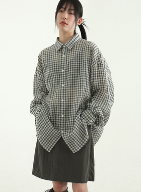 韩国代购24S/S clean texture check shirt (unisex)格子半透衬衫