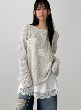 Localmansion韩代 bouckle raglan knit设计师款网眼长袖针织衫