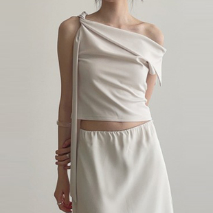 soft blouse设计师一字斜领系带衬衫 poly tie drape 国内现货