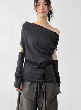韩代25 off shoulder hand warmer knit set 针织衫手套腰带组合