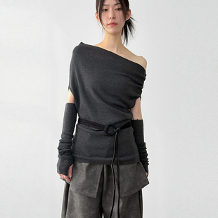 hand warmer knit 韩代25 针织衫 shoulder set 手套腰带组合 off