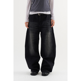 Raucohouse韩代 Dart Curved Denim Pants 复古水洗宽松牛仔裤女