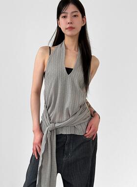 韩国代购26S/S halter neck strap sleeveless top 系带挂脖背心