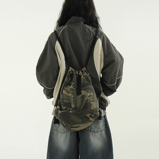 camo pattern bucket 韩国代购 pack back 迷彩抽绳背包 25A