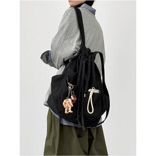 韩国代购26 washed cotton two pocket bucket back pack双肩背包
