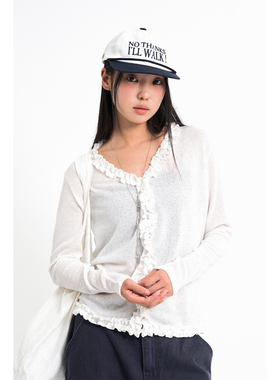 Raucohouse韩代 Peaky Ruffle V-neck Cardigan 褶边长袖开衫女