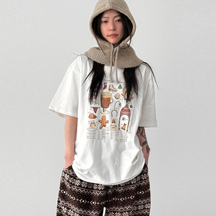 韩国代购25F/W christmas recipe half tee 设计师款印花长袖T恤
