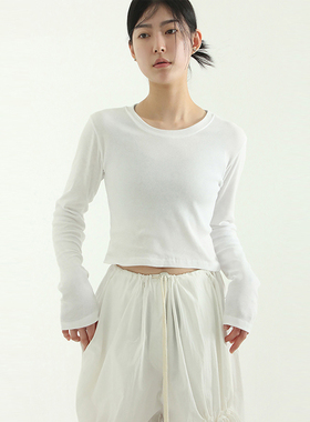 国内现货basic cotton cropped top基础打底露腰tee修身百搭T恤女