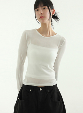 韩国代购24F/W silket long tee 设计师款打底半透长袖T恤百搭女