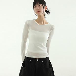 silket long tee 韩国代购 打底半透长袖 设计师款 T恤百搭女 24F