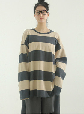 韩代 oversize wide stripe cotton tee (unisex) 宽条纹长袖T恤