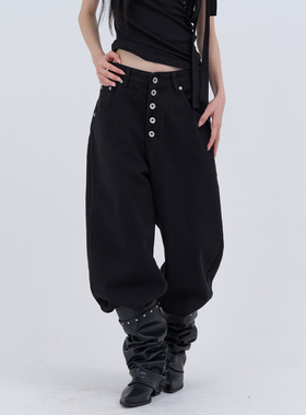 lowear韩代 button curve wide pants 纽扣复古休闲长裤宽松百搭