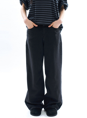 韩国代购Raucohouse Kiro vintage black denim 宽松休闲牛仔裤
