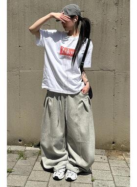 韩代26 two tuck curved cotton banding pants (unisex)拼接卫裤