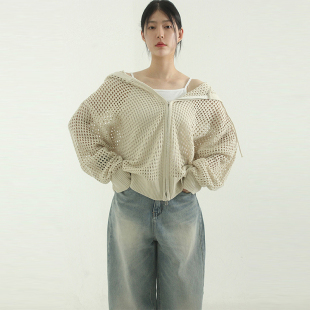 netting hood zip 国内现货 针织网眼帽衫 warmer 百搭女 hand