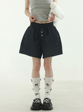 韩国代购24S/S non fade boxer banding shorts 松紧腰休闲短裤女