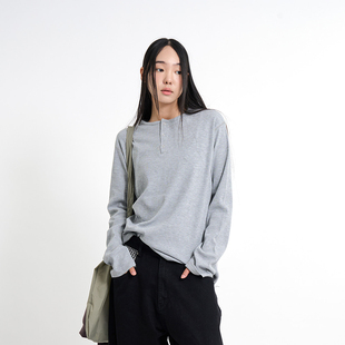 Raucohouse韩代 Waffle Henley neck long sleeve 华夫格长袖T恤