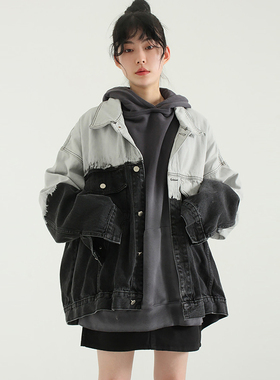 韩代 over fit gradation denim jacket (unisex)半染色牛仔夹克