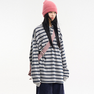 韩代Raucohouse Shade collared stripe long sleeve 条纹长袖T恤