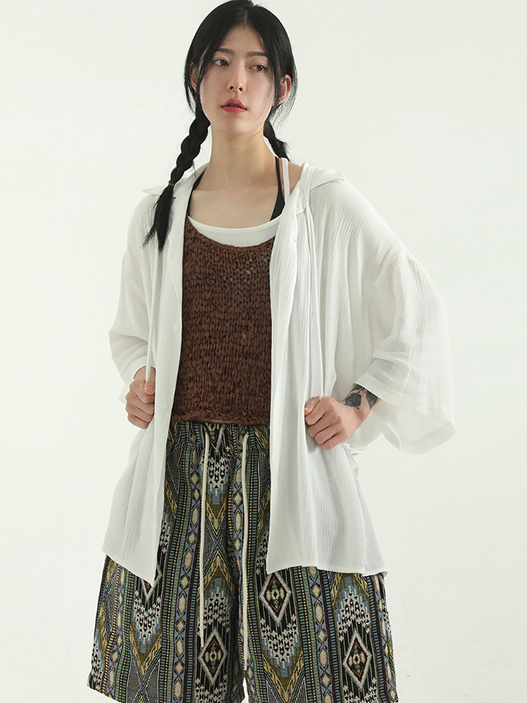 韩代23 collar neck wrinkled half shirt (unisex) 半透薄款衬衫