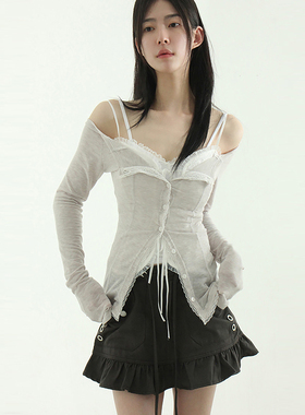 韩代25 open sholder lace cardigan 设计师款长袖蕾丝修身开衫