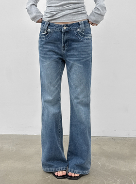 韩国代购26 Pel Low-waist Bootcut Denim Pants 水洗磨白牛仔裤