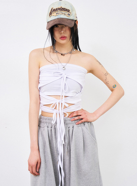 韩代Raucohouse Diamond ribbon cut out crop top 抹胸绑带背心