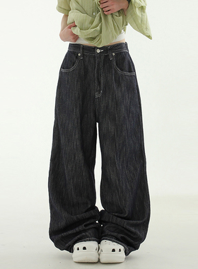 韩国代购25A/W scratched indigo banding jean 设计师款牛仔裤