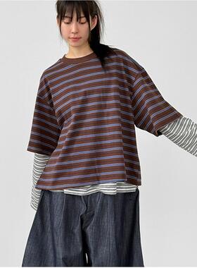韩国代购26 multi stripe cotton half tee (unisex) 条纹短袖T恤
